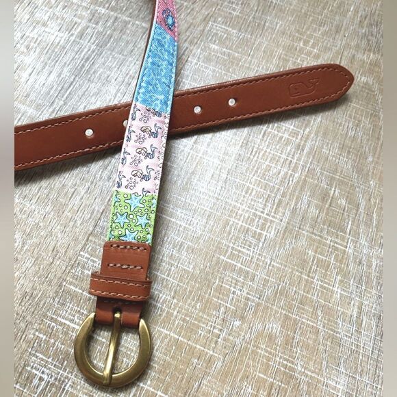 Vineyard Vines Patchwork Silk Leather Buckle Belt Women’s XS Preppy Coastal - Picture 4 of 12